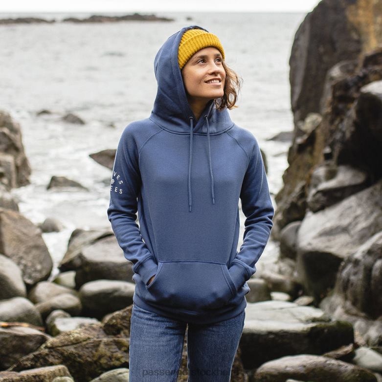 Passenger big leaf återvunnen hoodie mörk denim D422J746 mörk denim