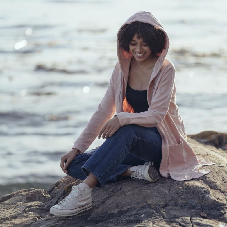 Passenger tändande hampa hoodie med öppen front peachy rosa D422J761 persikorosa