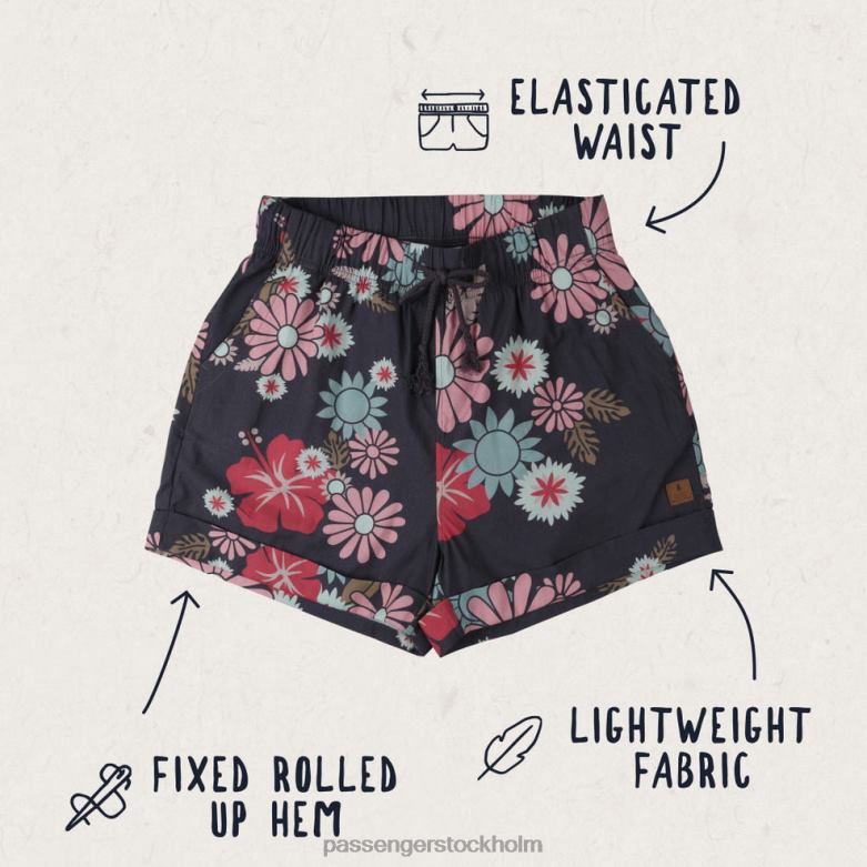 Passenger santosa shorts svart blomma brast D422J911 svart blomma sprack