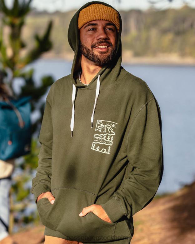 Passenger natur återvunnen bomull hoodie gran D422J91 gran