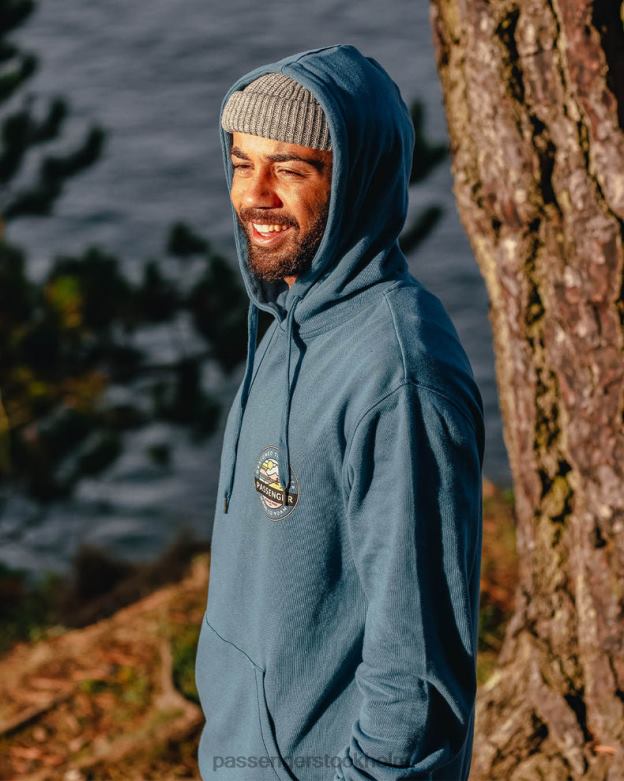 Passenger odyssey återvunnen bomull hoodie blå stål D422J89 blått stål
