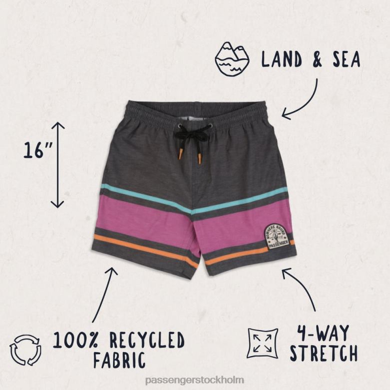 Passenger ponoma badshorts för alla ändamål svart retro placering rand D422J296 svart retro placeringsrand