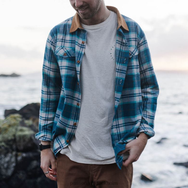 Passenger chipping shirt blå korall/viridian/off white D422J269 blå korall/viridian/off white